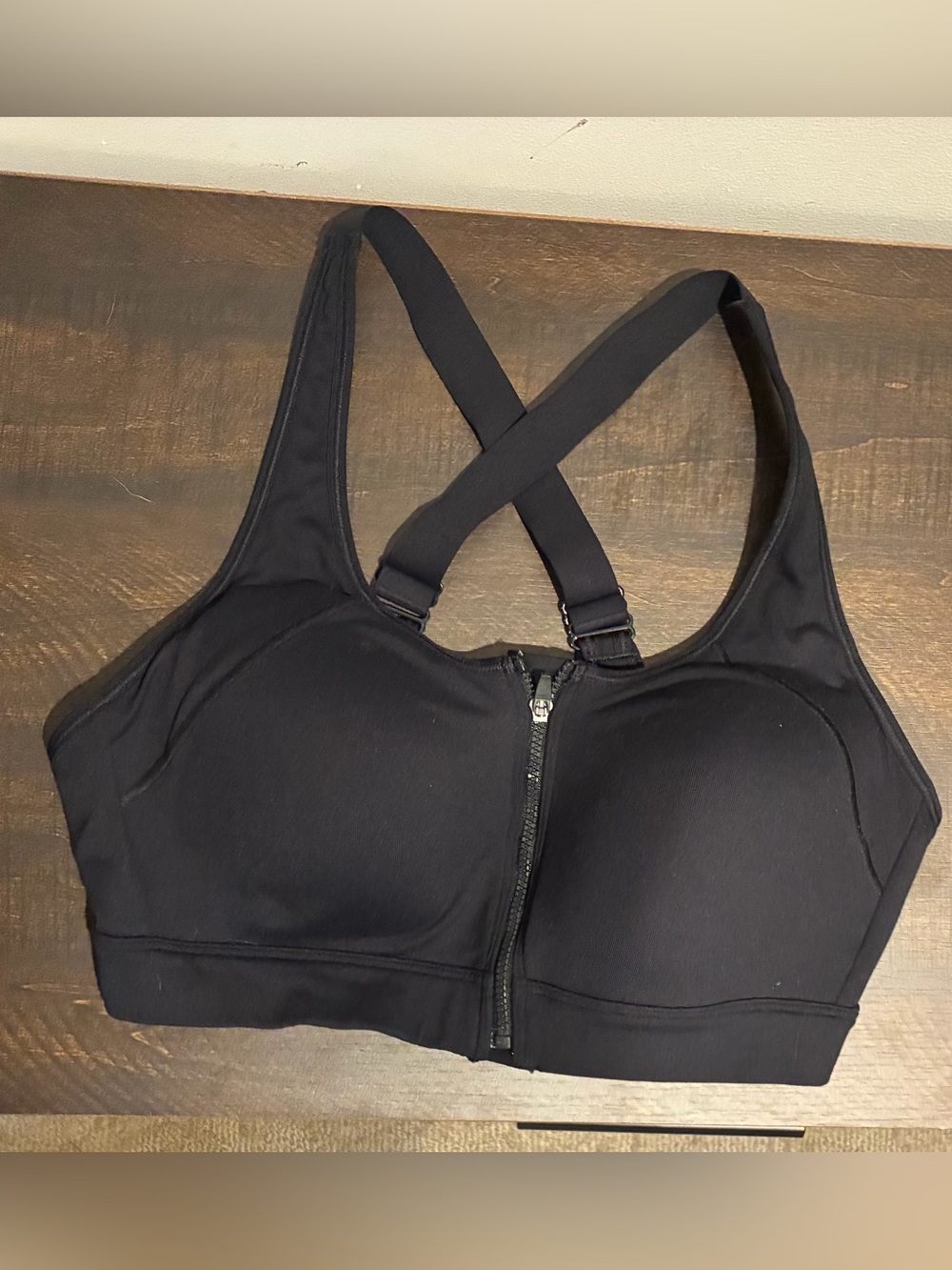 Front-Zip Black Under Armour sports Bra with Crisscross Straps